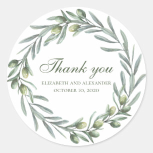Olive wreath thank you. Summer italian wedding Classic Round Sticker
