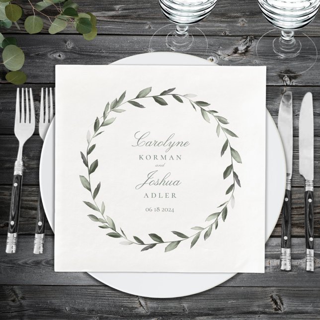 Olive Wreath Wedding Elegant Paper Dinner Napkins (Creator Uploaded)