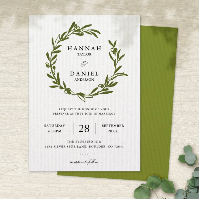 Olive Wreath Wedding Invitation Card (Creator Uploaded)