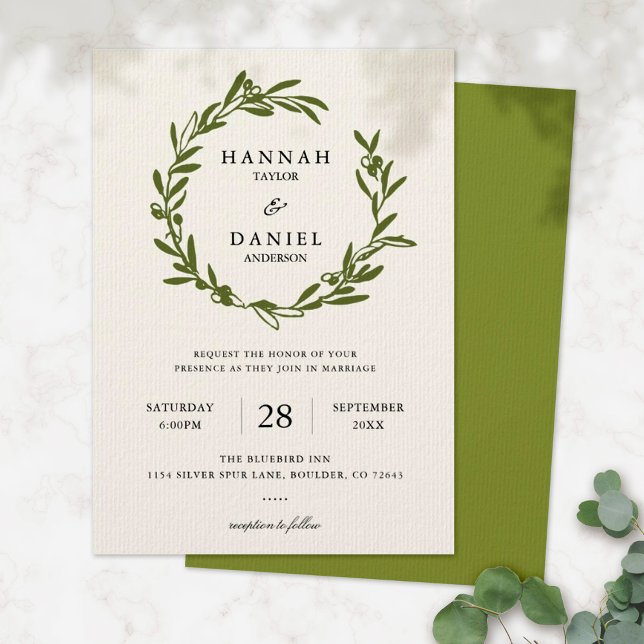 Olive Wreath Wedding Invitation Card | Ivory (Creator Uploaded)