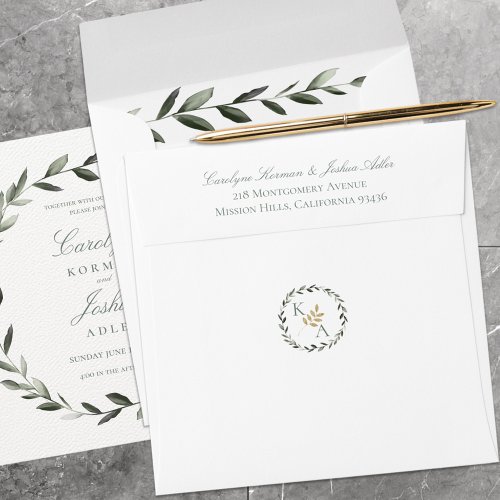 Olive Wreath Wedding Invitation Envelope