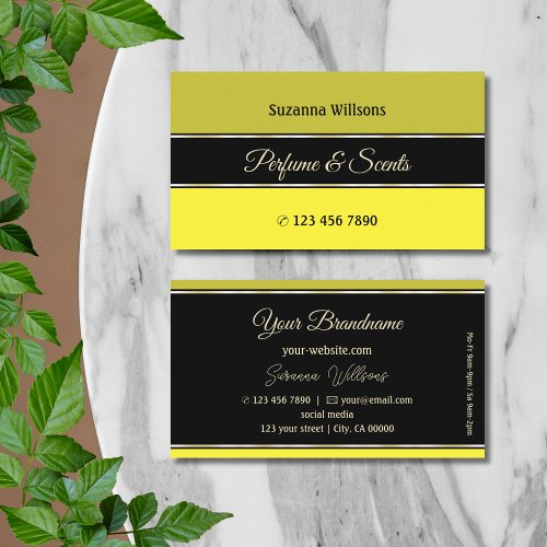 Olive Yellow Borders on Black Modern and Stylish Business Card