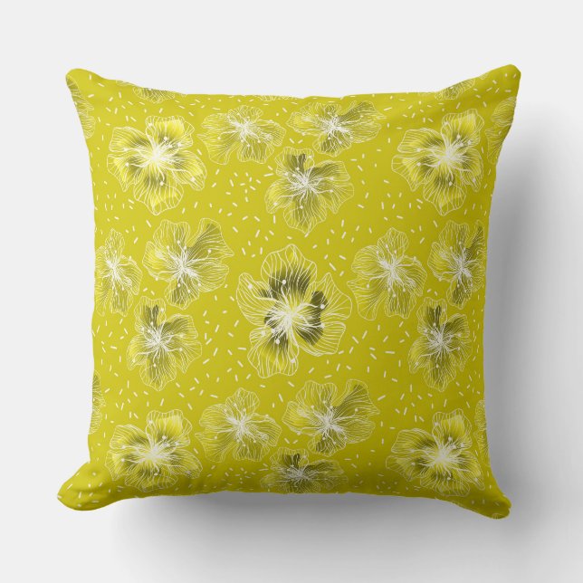 Olive yellow floral retro pattern throw pillow (Front)