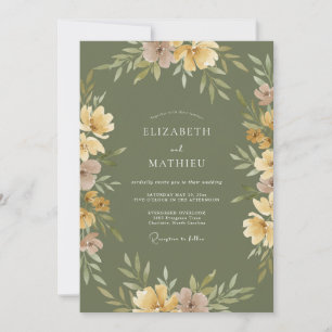 Olive Yellow Watercolor Rustic Wedding Invitation