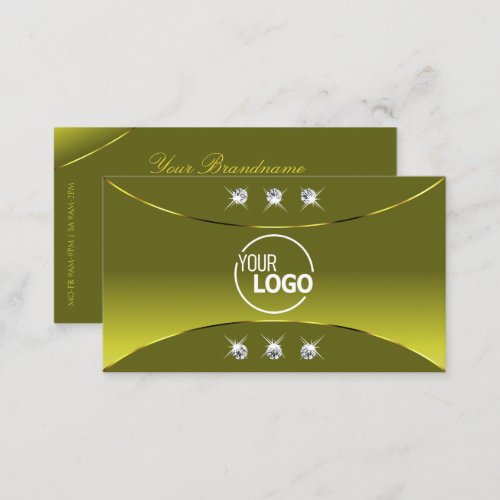 Olive Yellow with Gold Decor Diamonds and Logo Business Card