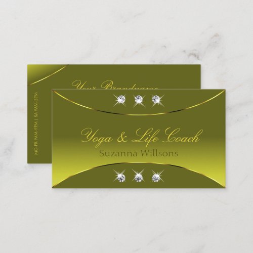 Olive Yellow with Gold Decor Sparkling Diamonds Business Card