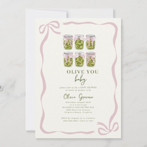 Olive You Baby Coquette Olive Jar Baby Shower  Invitation