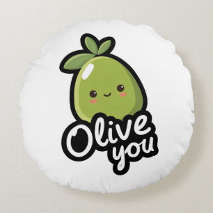 Olive You – Cute Kawaii Olive Pun Design Round Pillow