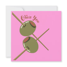 Olive You Cute Pink Flat Greeting Card
