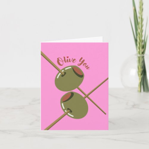 Olive You Cute Pink Greeting Card