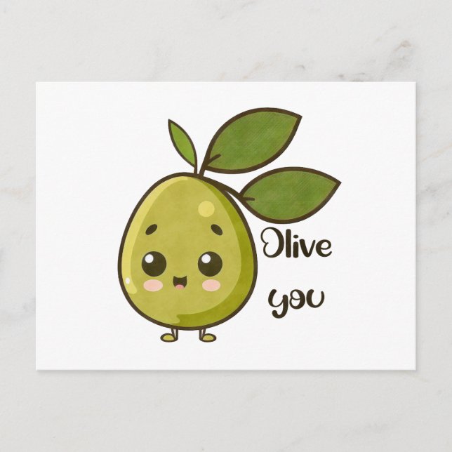 “Olive You” Kawaii Olive Postcard (Front)