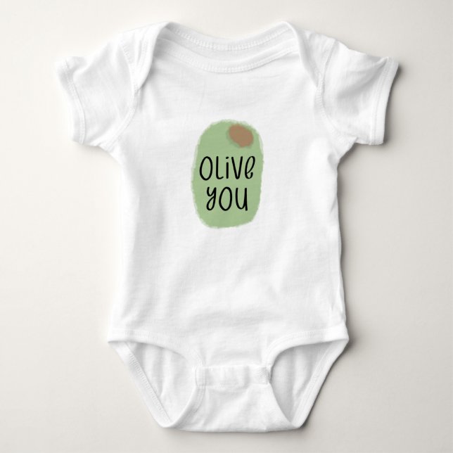 Olive You Pun Baby Bodysuit (Front)
