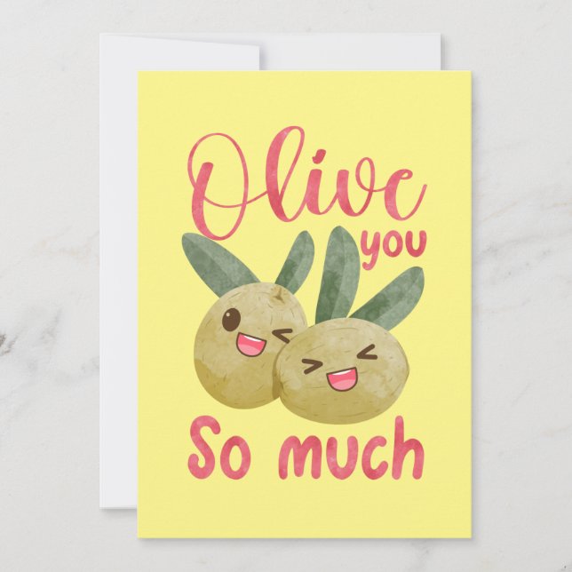 Olive You So Much Funny Food Pun  Thank You Card (Front)
