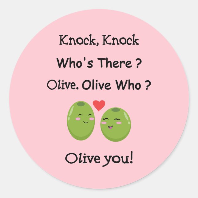 Olive You Valentine's Day Round Sticker (Front)