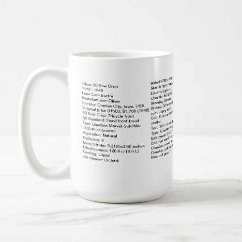 Oliver 60 Row Crop Mug With Tractor Specs