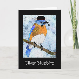 Oliver Bluebird with mustache,bowler Greeting card