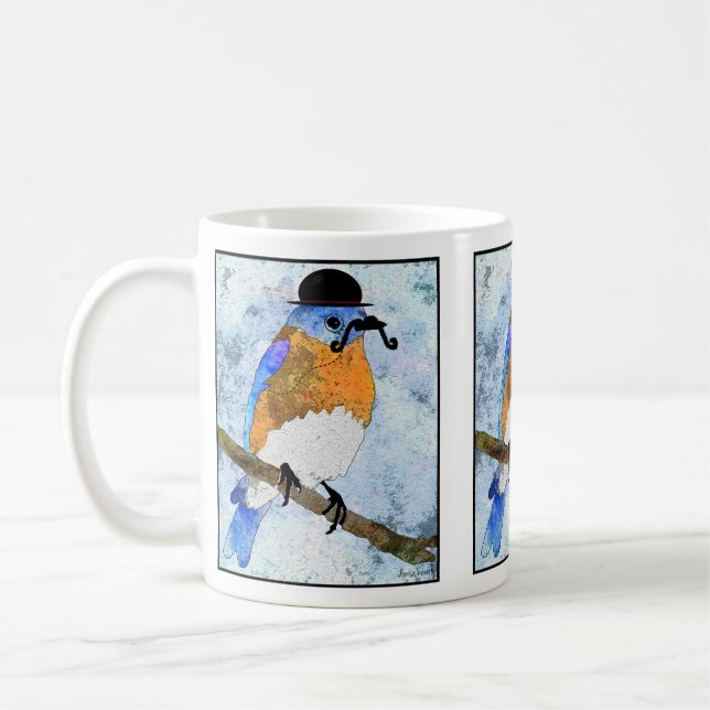 Oliver Bluebird with mustache, bowler mug (Left)