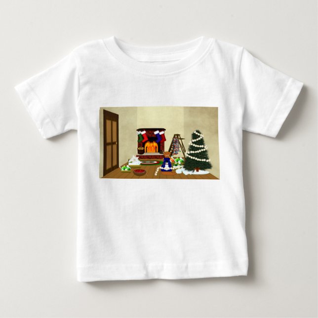 Oliver Decorates for Christmas Baby T-Shirt (Front)