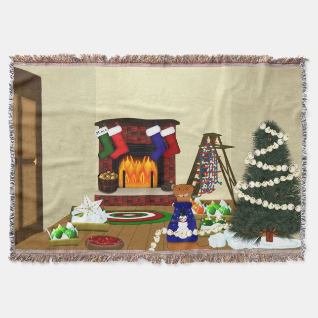 Oliver Decorates for Christmas Throw Blanket (Front)