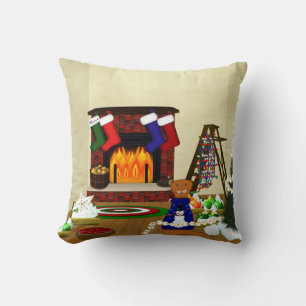 Oliver Decorates for Christmas Throw Pillow