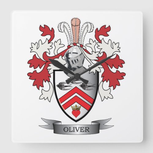 Oliver Family Crest Coat of Arms Square Wall Clock
