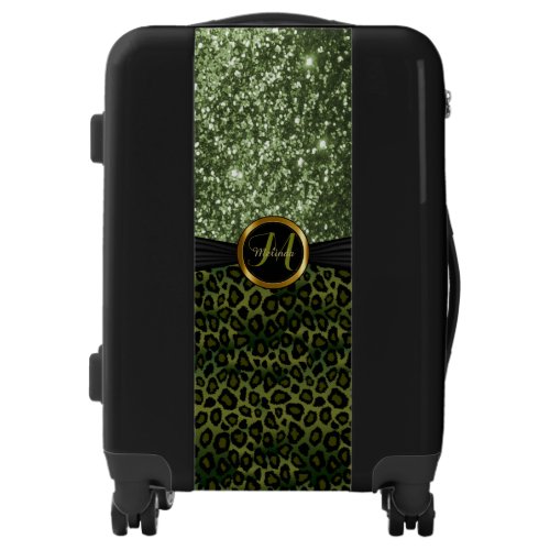 Oliver Green Leopard and Glitter _ Monogram Luggage
