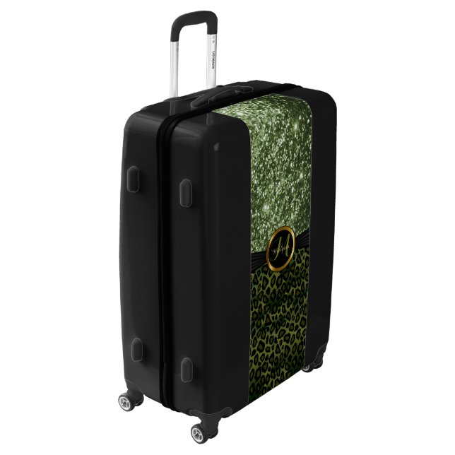 Oliver Green Leopard and Glitter - Monogram Luggage (Rotated Left)