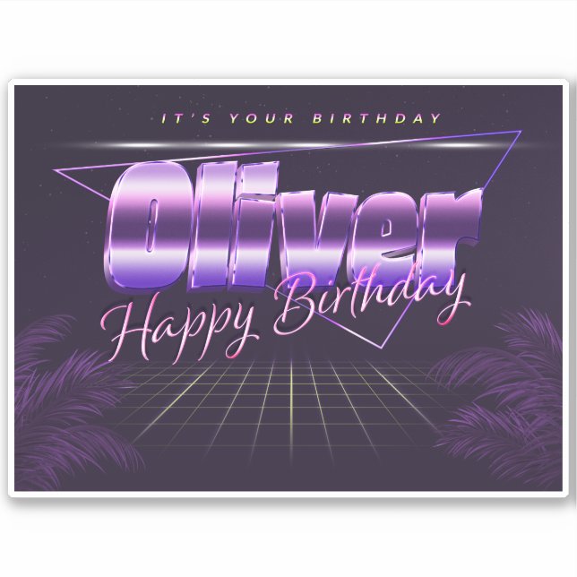Oliver Name First name lila retro Sticker Birthday (Front)