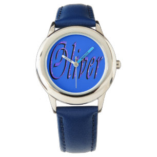 Oliver, Name, Logo, Boys Blue Leather Watch