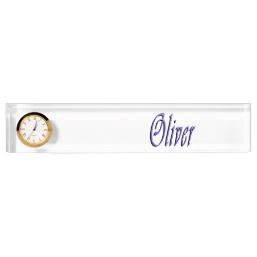 Oliver Name Logo Desk Nameplate With Clock