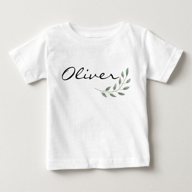 Oliver Name Reveal Romper Newborn Nature Leaf Baby (Front)