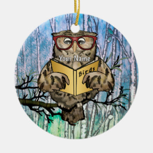 Oliver Owl Reads Ceramic Ornament