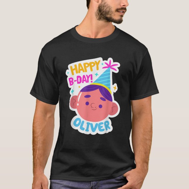 Oliver Personalised Funny Happy Birthday Gift Idea T-Shirt (Front)