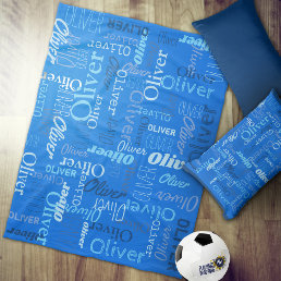Oliver personalized name shades of blue fleece blanket