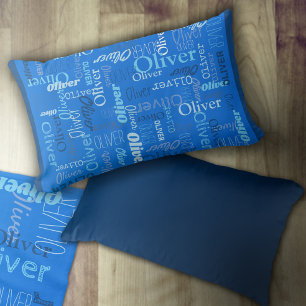 Oliver personalized name shades of blue lumbar pillow