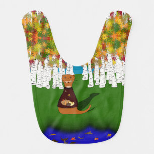 Oliver The Otter at River Wolf Lake in Autumn Baby Bib