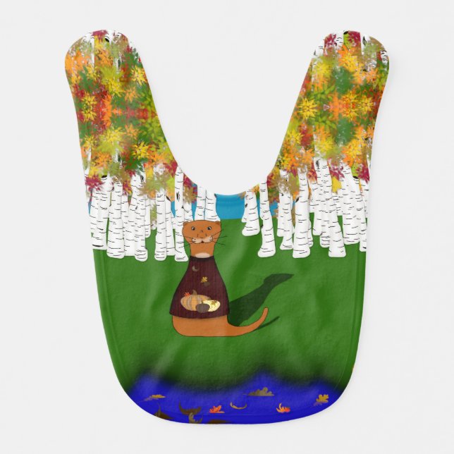 Oliver The Otter at River Wolf Lake in Autumn Baby Bib (Front)