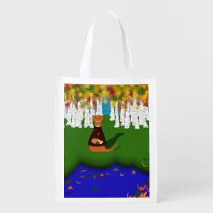 Oliver The Otter at River Wolf Lake in Autumn Grocery Bag