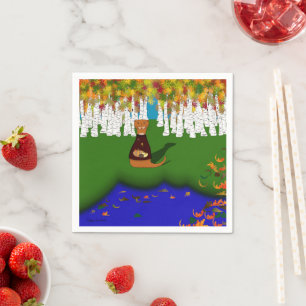 Oliver The Otter at River Wolf Lake in Autumn Napkins