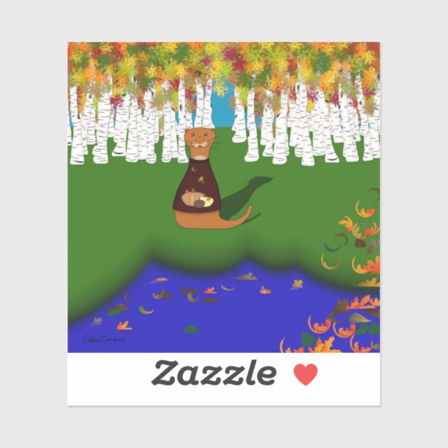 Oliver The Otter at River Wolf Lake in Autumn Sticker (Sheet)