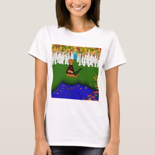 Oliver The Otter at River Wolf Lake in Autumn T_Shirt