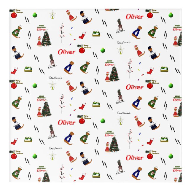 Oliver The Otter Christmas Random Pattern Acrylic Print (Front)