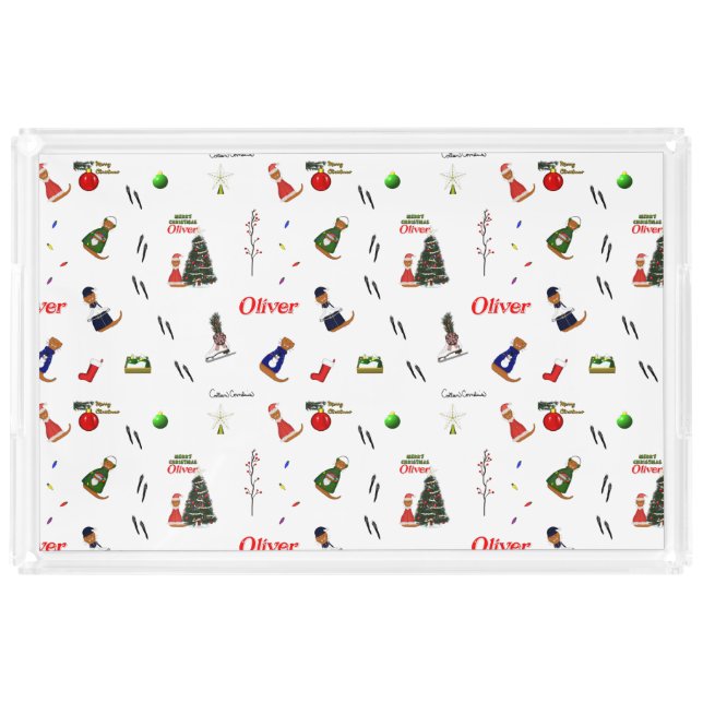 Oliver The Otter Christmas Random Pattern Acrylic Tray (Front)