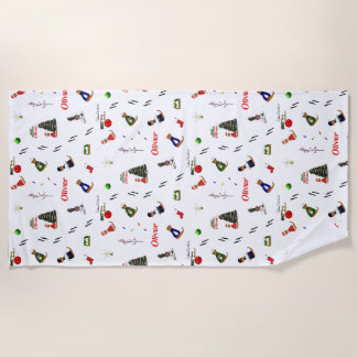 Oliver The Otter Christmas Random Pattern Beach Towel