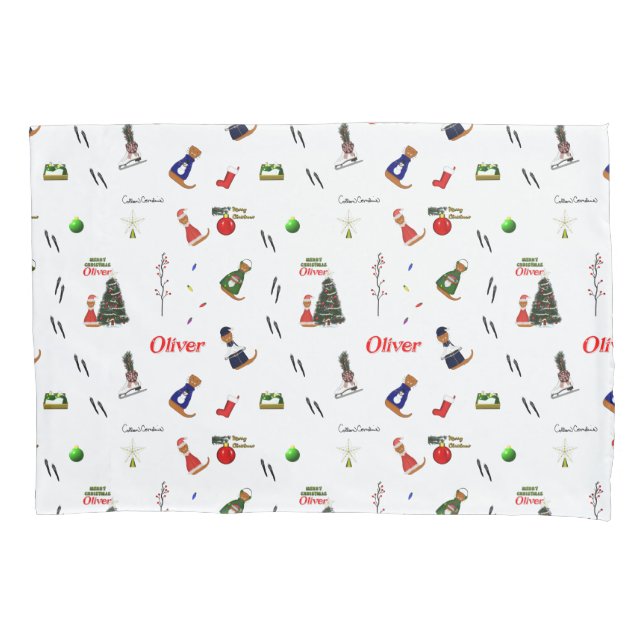 Oliver The Otter Christmas Random Pattern Pillow Case (Front)