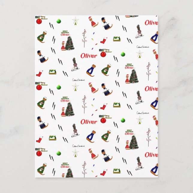 Oliver The Otter Christmas Random Pattern Postcard (Front)