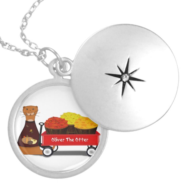 Oliver The Otter Gets Ready For Autumn  Locket Necklace (Front)