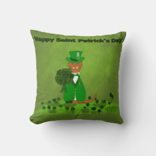 Oliver The Otter Picking Shamrocks- Saint Patricks Throw Pillow