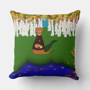 Oliver The Otter River Wolf Lake Autumn Polyester Throw Pillow