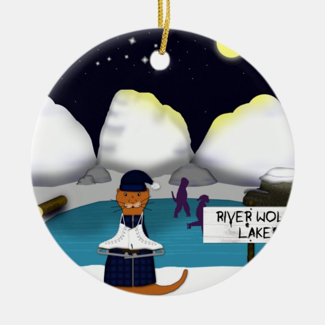 Oliver The Otter Skates at River Ceramic Ornament (Front)